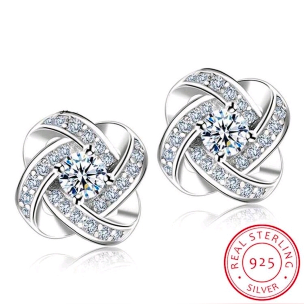 Vintage Silver Crystal Stud Earrings